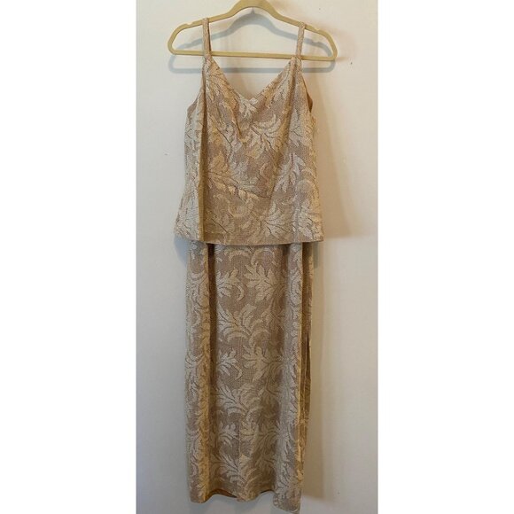 En Francais By Huey Waltzer Formal Maxi Dress w/ Jacket Gold Glitter Size 18 - Picture 3 of 16